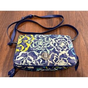 Vera Bradley Handbag Blue Floral Cotton Purse Crossbody